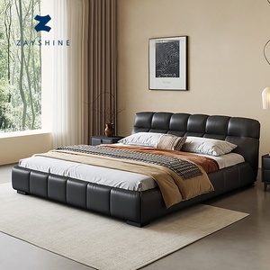 Lit double Zayshine en cuir noir de luxe minimaliste italien, grand format 1,8 mètre, avec rangement intégré et rembourrage doux pour chambre principale - Product Image 1