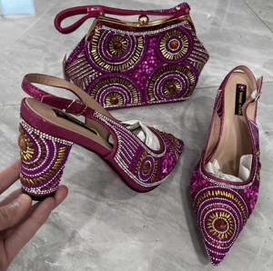 Ensemble Sac à Main Italien et Escarpins à Talons Hauts Coordonnés pour <span class=keywords><strong>Femme</strong></span>, Idéal Soirée Africaine - Product Image 2