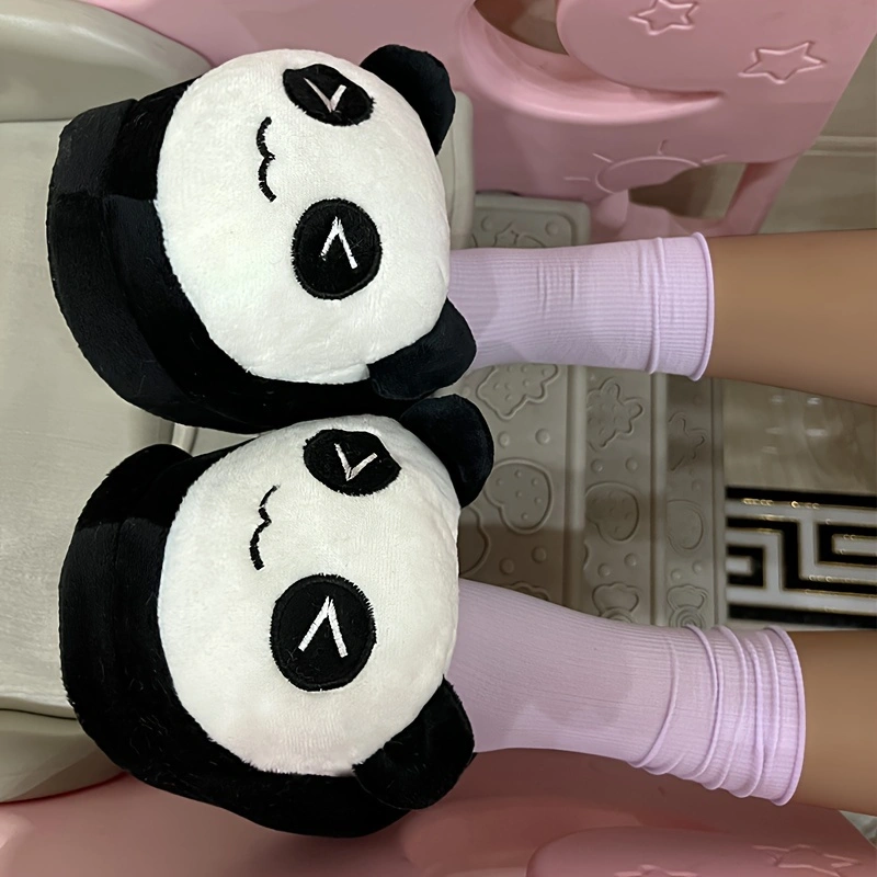 Cute Design Plush Shoes Three-Dimensional Cartoon Panda Winter Cartoon Soft Closed-Toe Funny Shoes for Home Use
