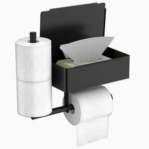 High Quality SUS304 Stainless Steel Waterproof Bathroom Black Wall Mounted Tissue Box Toilet Paper <b>Roll</b> Holder with Phone Shelf - Product Image 2