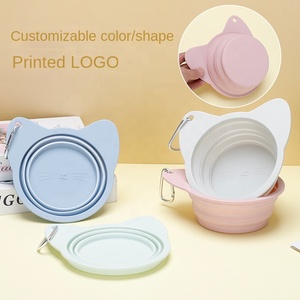Bol de voyage pour animaux de compagnie en silicone pratique, très vendu, de qualité alimentaire, pliable, design ours mignon, léger pour la randonnée - Product Image 1