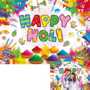 Bannière de fond pour Holi, Festival indien hindou, pour séances photo, décorations colorées pour fête Holi - Product Image 4