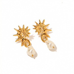 Pearl <b>Tassel</b> Drop <b>Earrings</b> Gold Plated Stainless Steel Ocean Style Party Jewelry - Product Image 3
