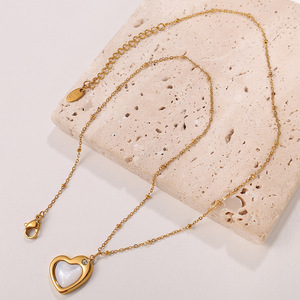 Collar de oro con forma de corazón y colgante de concha blanca con engaste de bisel para mujer, joyería de moda, regalo. - Product Image 3