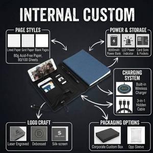 Trending New Product Ideas Education Christmas Business Customized <b>A5</b> PU Leather Power Bank <b>Notebooks</b> With LED LOGO A-006 Custom - Product Image 5