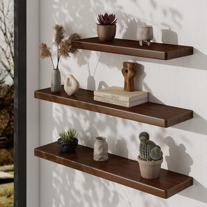 Ensemble de 2 <span class=keywords><strong>étagères</strong></span> flottantes en bois de noyer rustique de 24 pouces, <span class=keywords><strong>étagères</strong></span> murales robustes de 8 pouces de profondeur avec support invisible - Product Image 5