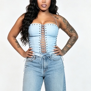 Haut court bustier style <span class=keywords><strong>corset</strong></span> à lacets pour <span class=keywords><strong>femme</strong></span>, avec œillets croisés et liens latéraux, Sehe Fashion - Product Image 4