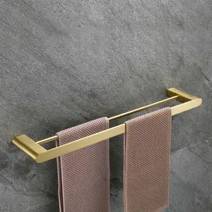High Quality Luxury Gold Brushed Bathroom Wall Mounted Double Towel Bar