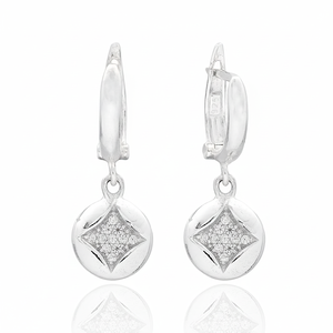 Geometric Design Round Jewellery White CZ Stone Turkish Wholesale 925 Sterling <b>Silver</b> Jewelry <b>Dangle</b> <b>Earrings</b> - Product Image 2