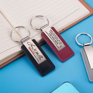 <b>Custom</b> Logo Metal Car <b>Key</b> Tag Leather Chain <b>Key</b> <b>Ring</b> Keyring Engrave LOGO Pu Leather Keychains - Product Image 2