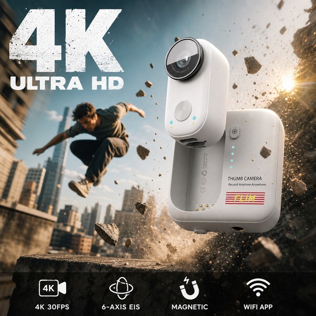 4K30fps Mini Thumb Action Cam Dual Camera 20MP Vlog Video Recorder WiFi 6 Axis Gyro EIS Anti Shake Magnetic Type C 256GB H264