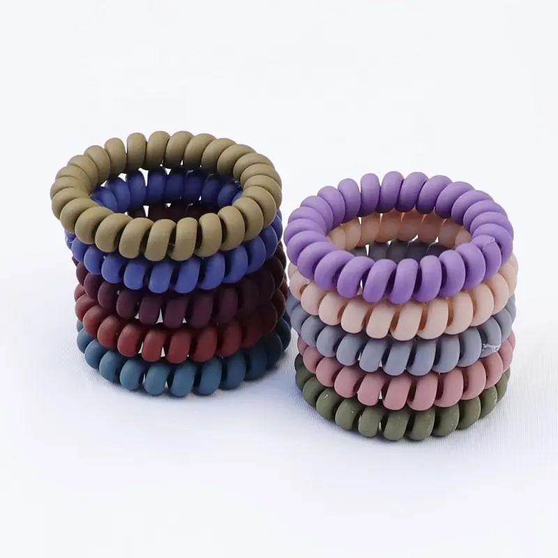 Accessoires de coiffure mats couleur unie spirale en plastique cordon de téléphone bobine bandes de cheveux élastiques cordon téléphonique mat attaches à cheveux