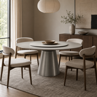 Table à manger moderne ronde en verre BRT906-1.35 1350 mm avec base en métal, table de salle à manger pour hôtel, appartement, villa