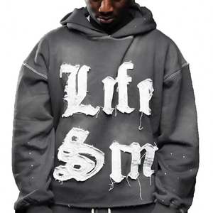 Diseño libre 500gsm Apliques <span class=keywords><strong>de</strong></span> diamantes <span class=keywords><strong>de</strong></span> imitación Lavado ácido Sun Faded Raw Hem Hoodie Streetwear Flare Set Parches Bordado Sudadera con capucha personalizada - Product Image 2