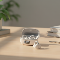 Earbud Olahraga Clip-on Open-Ear untuk 5.3 IPX4 Tahan Keringat dengan Layar Baterai Digital LED, Earphone Olahraga Binaural