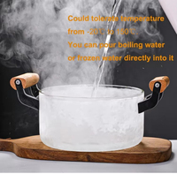 Olla de vidrio de borosilicato grueso para cocina, cacerola de vidrio con mango de madera