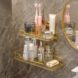 <b>Gold</b> Bathroom <b>Shelf</b> <b>Wall</b> Mounted Storage Rack For Toiletries Personal Care Products Rectangle Shape 4-7.9in Depth - Product Image 1