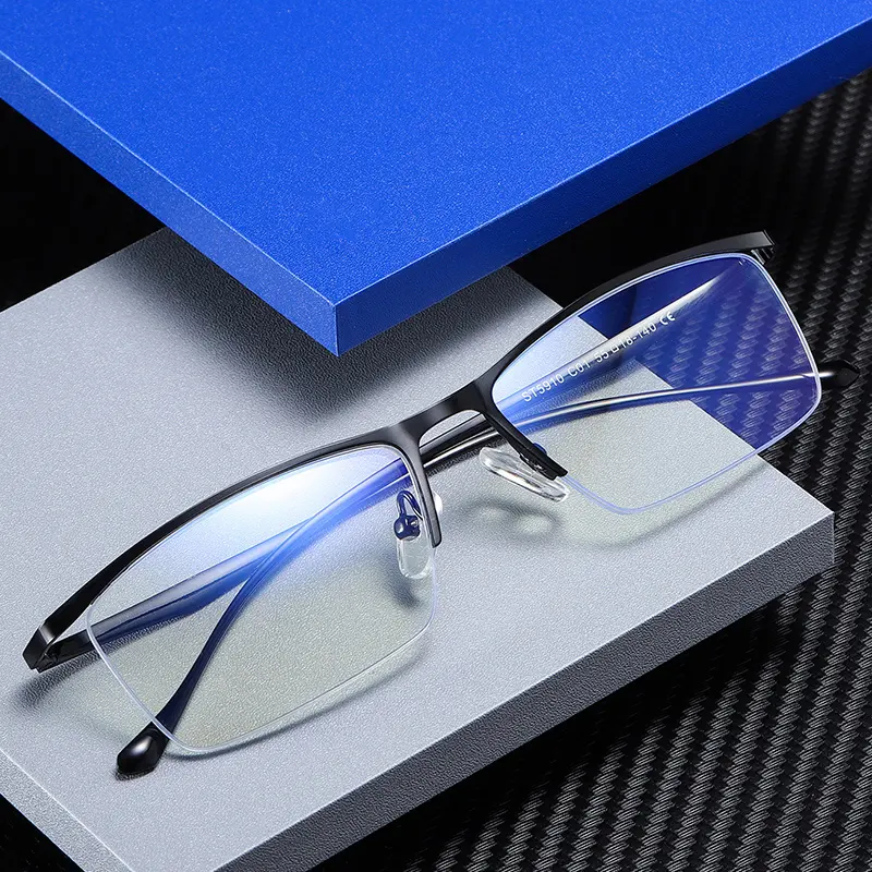 Yeni moda gözlük optik gözlük çerçevesi iş erkek mavi ışık gözlük yarım jant optik gözlük