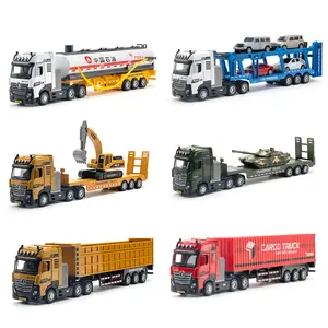 Die casting 1:50 Metal 6 Alloy trailer trailer Military Vehicle Engineering vehicle with excavator kids toy Alloy truck model