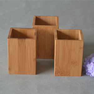 <b>Solid</b> <b>Wood</b> Pen Holder Square 11cm High Bamboo <b>Desk</b> Organizer Storage Box For Office Home Use - Product Image 2