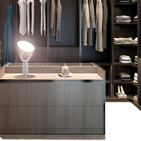 Système de dressing moderne de luxe Balom en bois foncé avec éclairage LED, armoire convertible personnalisable pour salle de sport et chambre à coucher