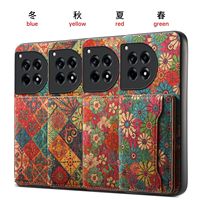 Denior Étui portefeuille en liège imprimé motif floral avec 3 emplacements pour cartes, protection antichoc compatible avec les séries OnePlus 13/12/11