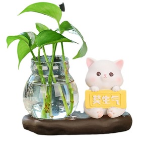 <b>Cute</b> Pig And Dog Resin Figurine With Glass Vase Plant Set 2Pcs Desk Decor Office Gift - Product Image 5