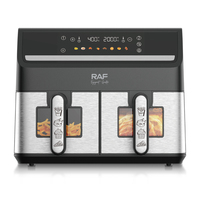 Friteuse à air double panier RAF R.5018 2400W 5.0L+5.0L avec écran tactile LED, minuterie 60 minutes, paniers antiadhésifs, fenêtres transparentes, température 80 à 200°C