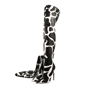 Big Size 47 Women Mixed Print Back Zipper Long Boots High Heels Over Knee <b>Booties</b> Pointed Toe Wide Fit Thigh High Dress Shoes - Product Image 6