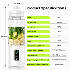 Portable Blender <b>Juicer</b> 500ml BPA Free USB-C Rechargeable LED Display Cordless Personal Mixer Smoothies for Travel Camping Gym - Product Image 5