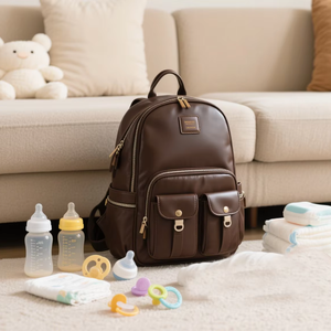 Mochila de pañales para mamá de cuero PU multifuncional personalizada de fabricante, bolsa para toallitas para bebés, pañales, juguetes, artículos personales - Product Image 1