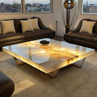 Französischer Luxus-Stil Quadratischer Moderner Hochwertiger Couchtisch Ausziehbar Leuchtender Jade Natürlicher Marmor für Wohnzimmer Wohnmöbel