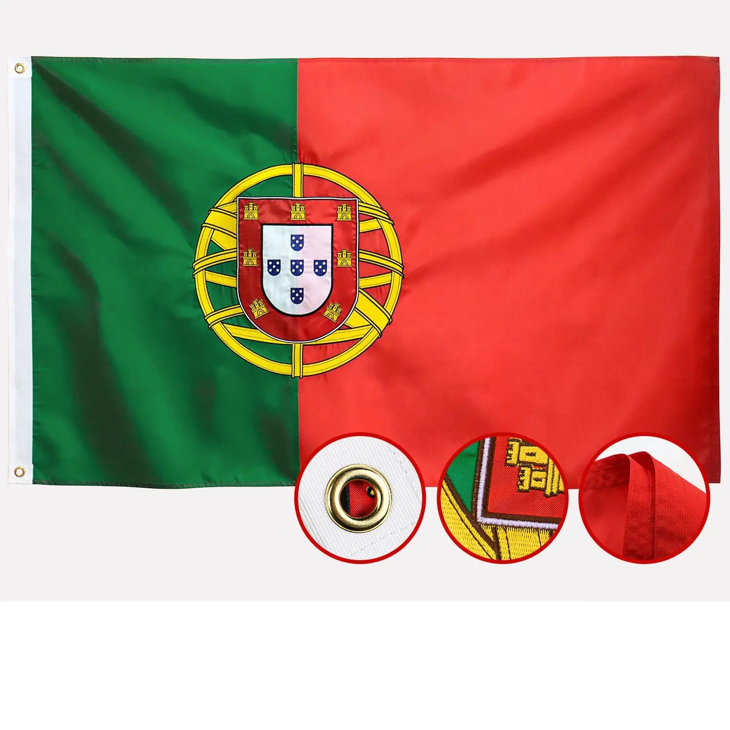 Wholesale Fast Deliver Polyester Material Double Stitching Outdoor Banner Heavy Duty 210d Embroidered 3x5 Outdoor Portugal Flag