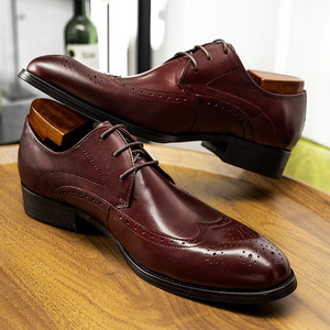Zapatos Oxford de Vestir Formales de Cuero Genuino para Hombre, con Cordones y Punta Puntiaguda, Color Sólido, para Todas las Temporadas, Envío Directo - Product Image 3
