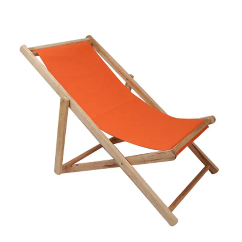 Portable Outdoor Folding Solid Oxford Canvas Chair Recliner Lunch Break Wooden Lounge Beach Chair