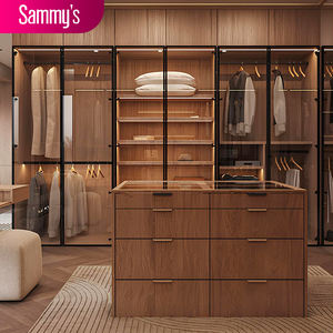 خزانة ملابس حديثة مع مجموعة أثاث تخزين مخصصة لغرفة النوم، خزانة ملابس فاخرة بتصميم عصري مع أبواب زجاجية وإطار من الألمنيوم - Product Image 1