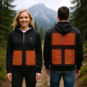 Sweat-shirt à capuche chauffant pour homme et femme, fonctionne sur batterie, doublé en polaire, vêtements d'extérieur unisexes avec éléments chauffants - Product Image 2