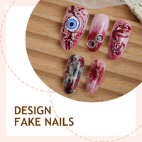 30 pièces/boîte Faux ongles à presser Y2K Gothique, longs forme cercueil, avec motif œil de sang, réutilisables en acrylique, pour fête d'Halloween
