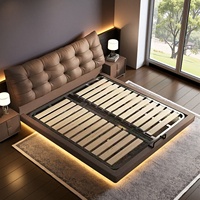 Italienisches Modernes Minimalistisches Schwebendes Bett 1,5m/1,8m Echtleder-Polsterung Massivholzrahmen Stauraum Queen-Size Hauptschlafzimmer