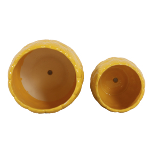 Set di 2 vasi da fiori in ceramica testurizzata, gialli, decorativi, per uso interno ed esterno - Product Image 5