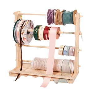 Estante de madera multicapa para bobinas de hilo de coser, estante de madera transfronterizo para almacenamiento de cintas, organizador plegable de cintas para floristería y regalos. - Product Image 5