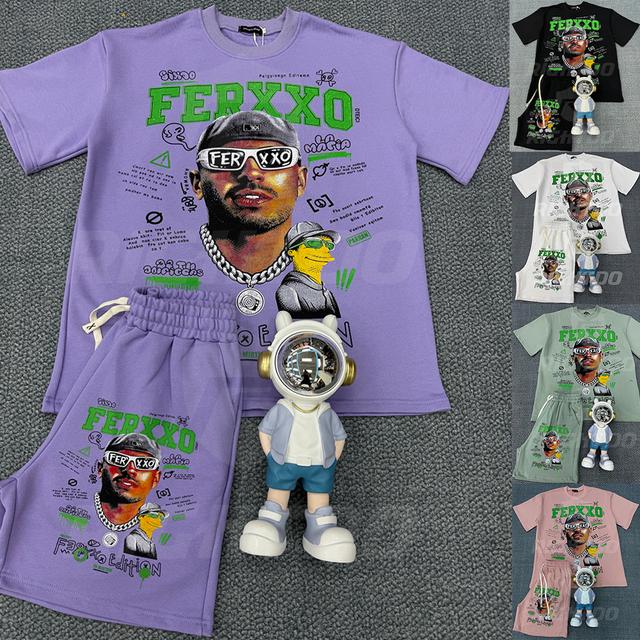High Quality 100% Cotton O Neck Streetwear Tshirt Crop Heavyweight Boxy Fit Tee DTG Print Rhinestone T-shirtTwo-piece Set