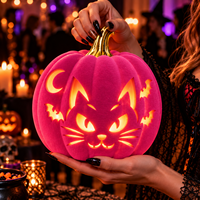 Beflocktes LED-Halloween-Kürbislicht mit Katzengesicht-Design, Batteriebetrieben, für Innen- und Außendekoration, OEM ODM Anpassbar