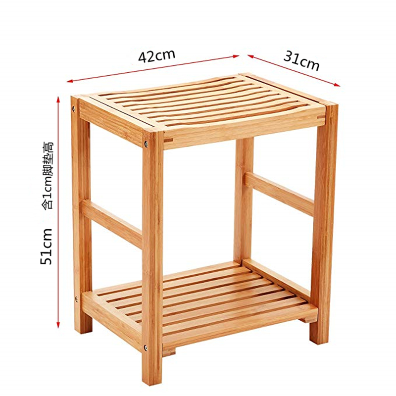 Shower Bench Stool with Storage Shelf,Bamboo Anti-Slip Shower Seat Chair