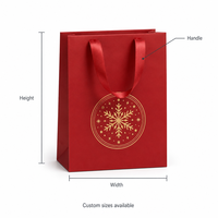 Sacs cadeaux pour petites entreprises, sacs cadeaux de Noël personnalisés en rouge et or avec des flocons de neige en feuille d'or, rubans en satin, poignées, sacs cadeaux en vrac pour les fêtes
