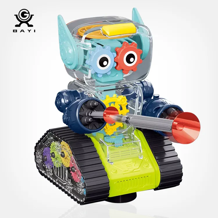 Robot Gears Car Toys Cool Shooting Robot ejection robotic Slide transparent gear toy car for kids with Music