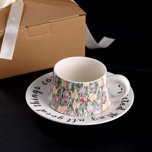 من المصنع مباشرة كوب قهوة من السيراميك والشعيرات بتصميم زهور متميزة مع طبق كوب ماء رخيص السعر - Product Image 1