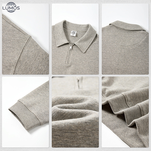 <span class=keywords><strong>Sweat</strong></span>-shirt polo à demi-zip pour homme, 320G, coupe lourde, épaules tombantes, manches longues, couleur unie, style vintage américain, décontracté, automne - Product Image 4