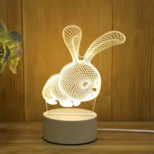 Luminária de cabeceira infantil LED pequena criativa para quarto, desenho 3D, luminária de mesa USB para presente de férias
