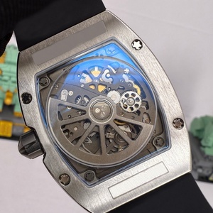 RM67-01 Style Tonneau Extra Flat Titanium Skeleton <b>Automatic</b> Watch Blue Sapphire Dial 7.8mm Ultra Thin Rubber Strap - Product Image 6